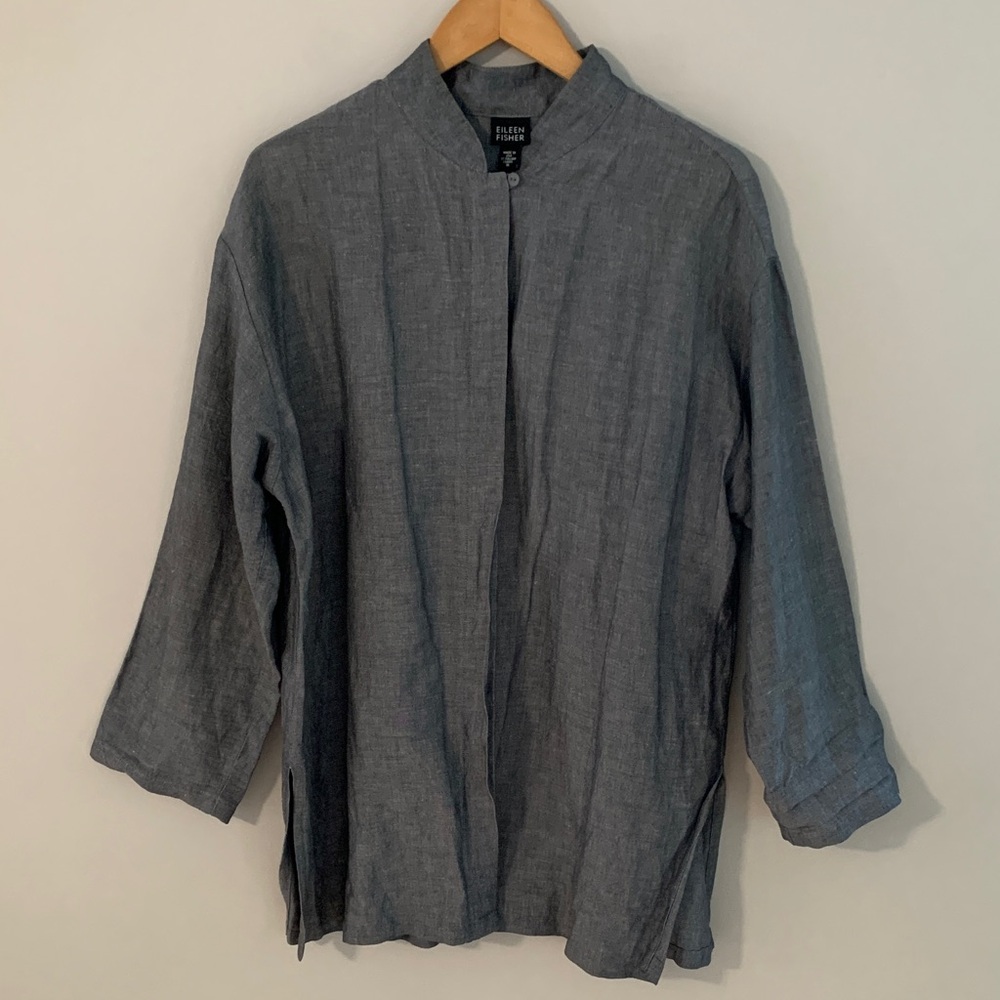 Eileen Fisher Linen Blend Tunic Blouse Grey Size Medium Italian Fabric